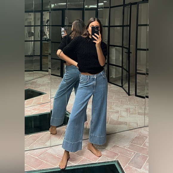 ZARA High Collar Cable Knit Sweater With Tonal Beads And Shorts Sleeves - Picture 4 of 6